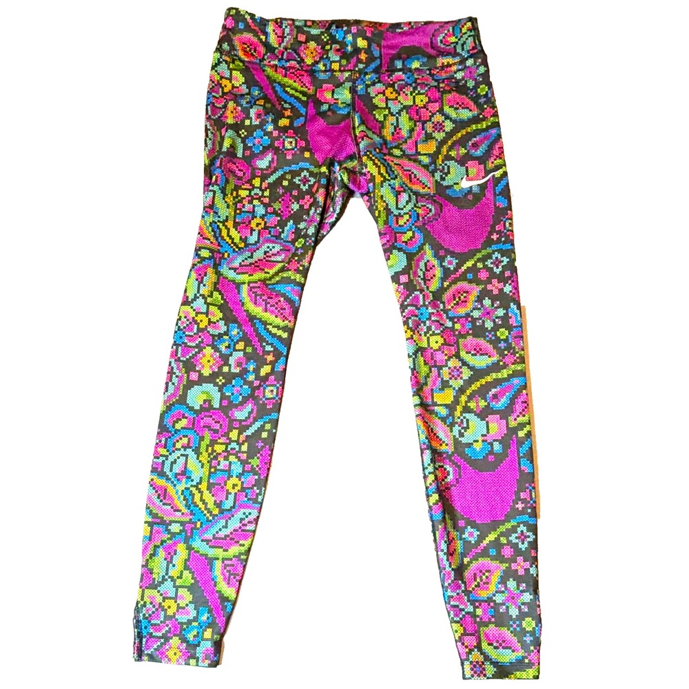 Nike Dri-FIT Women's High Rise Ankle Leggings Floral Multicolor Black L